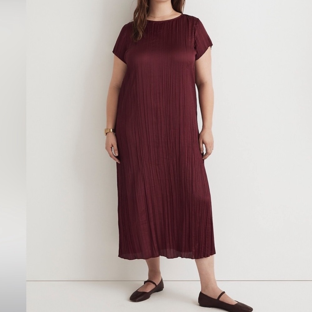 Madewell Burgundy Pleated Midi Dress